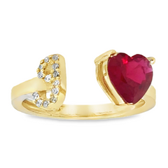 10KT Gold Adjustable Red Heart Initial Ring Letter J