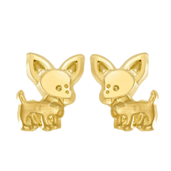 10KT Gold Chihuahu Puppy Dog Stud Earrings with Screwbacks