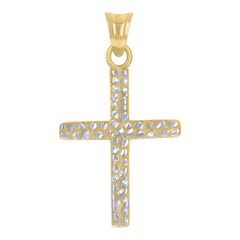 10kt Two-Tone Gold Unisex Nugget Cross Religious Charm Pendant 33MM wi