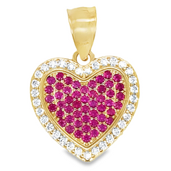 10KT Gold 16MM Heart Pendant with Red Stones