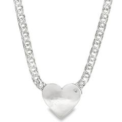 Sterling Silver 6MM Chino Link Big Heart Chain 20 Inches FREE LETTER E