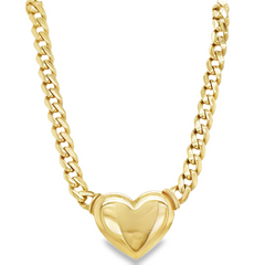 10KT Gold 6MM Cuban Monaco Heart Chain 16 Inches FREE ENGRAVING
