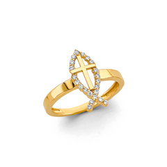 14KY CZ Cross Ring