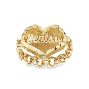 Anillo Tejido Chino con Nombre Abultado Oro 10KT/Women's Chino Heart Ring with Name in 10KT Gold