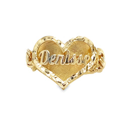 Anillo Tejido Chino con Nombre Abultado Oro 10KT/Women's Chino Heart Ring with Name in 10KT Gold