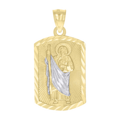 10kt Two-tone Gold Mens St. Jude San Judas Religious Charm Pendant 35M