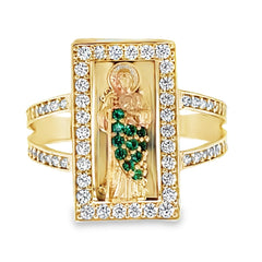 10KT Gold Ring with St. Jude San Judas Green CZ