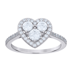 925 Sterling Silver Womens Cubic-Zirconia Heart Engagement Ring Size 9