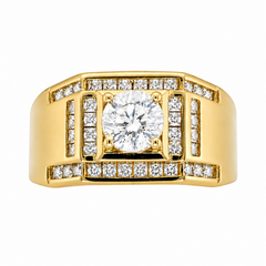 10KT Yellow Gold Mens Ring with White Stone