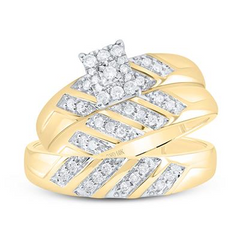10k Yellow Gold Round Diamond Solitaire Matching Wedding Ring Set 1/3 Cttw