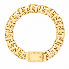 10KT Gold 12MM Chino Bar Bracelet with Greek Border 8.5 Inches (Free E