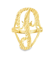 10KT Gold Women's Large Diamond Cut Initial P Ring