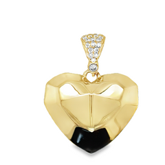 10KT GOLD PUFF HEART PENDANT WITH CZ ON BAIL