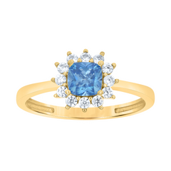 10kt Yellow Gold Womens Princess Aquamarine Cubic-Zirconia Fashion Rin