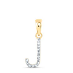10k Yellow Gold Round Diamond J Initial Letter Nicoles Dream Collection Pendant 1/20 Cttw