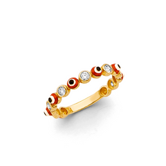 14KT Yellow CZ Red Evil Eye Ring