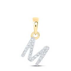 10K YELLOW GOLD ROUND DIAMOND INITIAL M LETTER PENDANT 0.16 CTTW