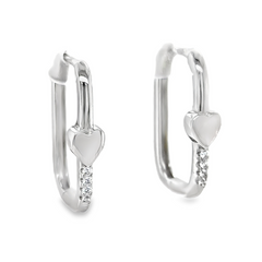 Sterling Silver Rectangular Hoop Earrings with Heart