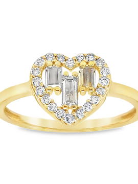 10KT Gold Heart Ring with Cubic Zirconias