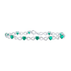 STERLING SILVER HEART SYNTHETIC EMERALD INFINITY BRACELET 5/8 CTTW