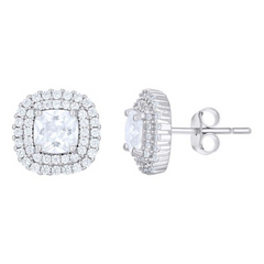 925 Sterling Silver Womens Cushion-Cut Round Cubic-Zirconia Square Fas