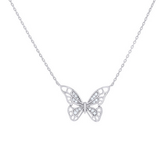 925 Sterling Silver Womens Cubic-Zirconia Butterfly Charm Necklace Siz