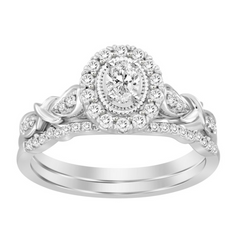 LADIES BRIDAL SET 0.50CT ROUND/OVAL DIAMOND 14K WHITE GOLD (CENTER STONE 0.10CT OVAL DIAMOND)