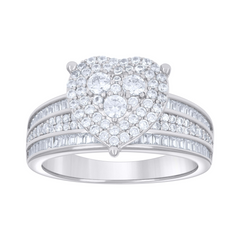 925 Sterling Silver Womens Baguette Round Cubic-Zirconia Heart Ring Si
