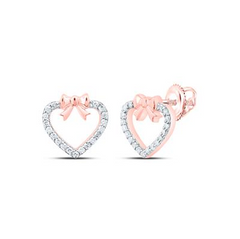 10KT ROSE 1/6CTW-DIAMONDS GIFT HEART BOW EARRING