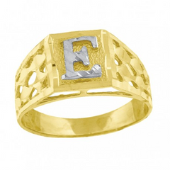 10kt Two-Tone Gold Unisex Kids Children Diamond-Cut Textured Initial L