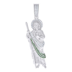 925 Sterling Silver Green White Cubic-Zirconia St. Jude Religious Char