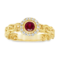 10KT Gold Chino Link Ring with CZ Garnet