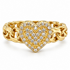 10KT Gold Chino Heart Ring with Pave White CZ