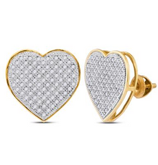 10k Yellow Gold Round Diamond Heart Earrings 1/2 Cttw