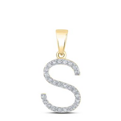 10K YELLOW GOLD ROUND DIAMOND INITIAL S LETTER PENDANT 0.10 CTTW