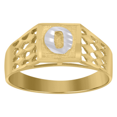 10kt Two-Tone Gold Unisex Diamond-Cut Textured Initial Letter O Band R