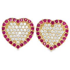 10KT Gold 14MM Heart Earrings with Red CZ
