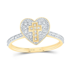 10KT GOLD 1/5CTW NATURAL DIAMOND CROSS HEART RING