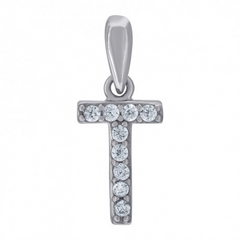 925 Sterling Silver Cubic-Zirconia Initial T Charm Pendant