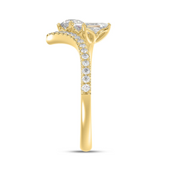 LADIES RING 1CT ROUND/EMERALD DIAMOND 14K YELLOW GOLD