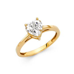 10KT Yellow Gold Heart CZ Solitaire Ring