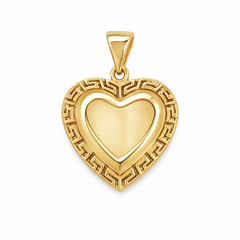 10KT Yellow Gold 15MM Heart Pendant with Greek Border FREE ENGRAVING