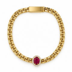 10KT Gold 5MM Chino Monaco Bracelet with Oval Ruby CZ Center 7 Inches
