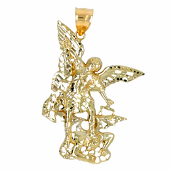 10KT Gold St. Michael Pendant 1.5IN + Bail