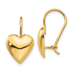 14k Polished 11.5mm Puffed Heart Kidney Wire Earrings