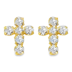10KT Gold CZ Cross Stud Earrings with Screwbacks