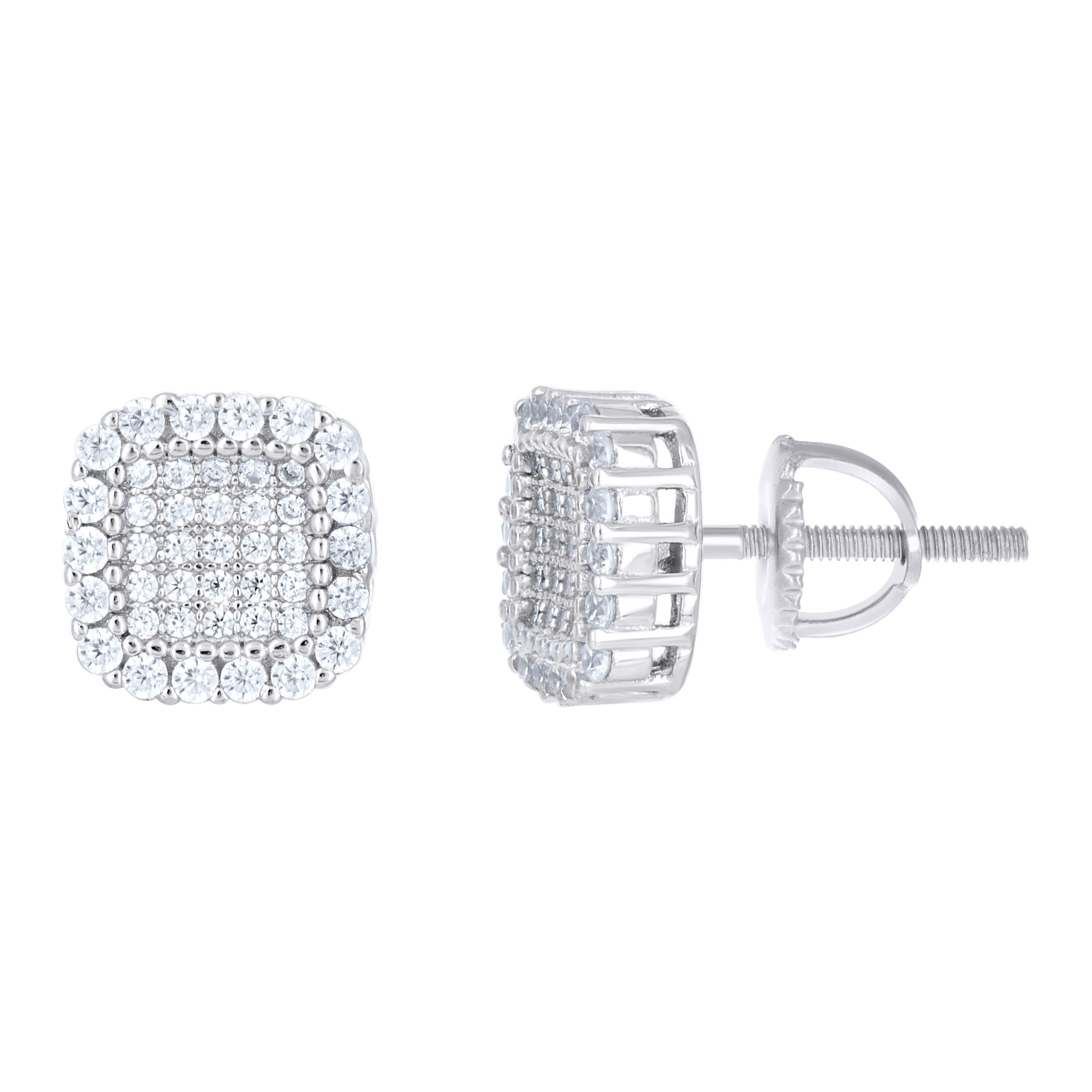 925 Sterling Silver Womens Cushion-Cut Round Cubic-Zirconia Square Fas