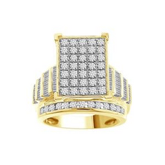 LADIES RING 3 CT ROUND/BAGUETTE DIAMOND 10K YELLOW GOLD