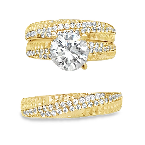 10KT Gold His Hers Matching Wedding Ring Set Diagonal Design