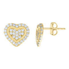 10kt Yellow Gold Womens Cubic-Zirconia Heart Stud Earrings